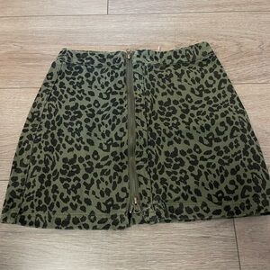 Leopard Print Green Skirt